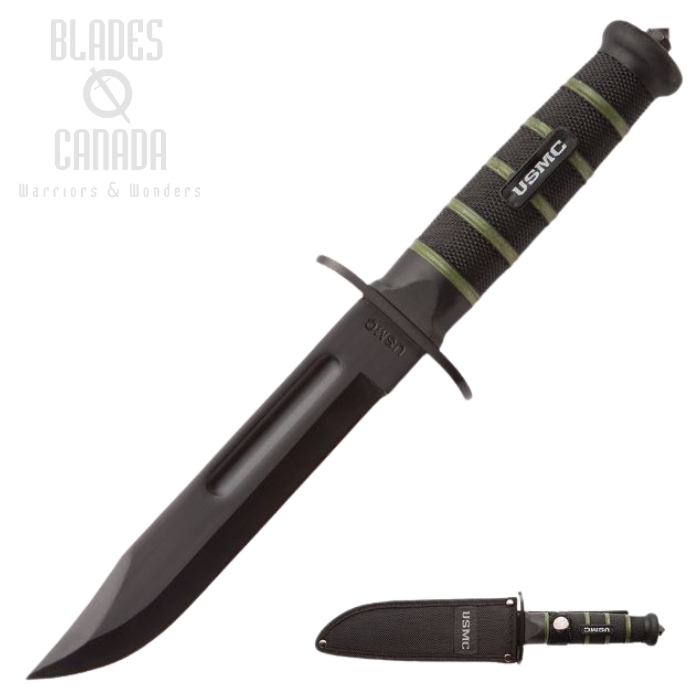 UC USMC Blackout Combat Fighter Fixed Blade Knife, Glass Breaker, Nylon Sheath, UC3156